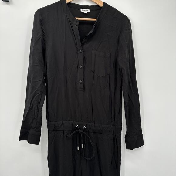 SPLENDID Black Long Sleeves Split Neck Pocket Elastic Waist Jumpsuit // S - Picture 5 of 10